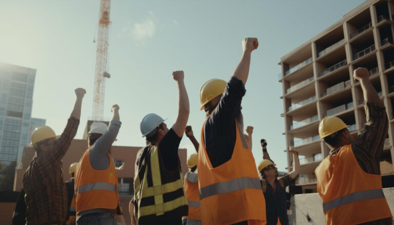 Group of architects cheering after completion of phase of project