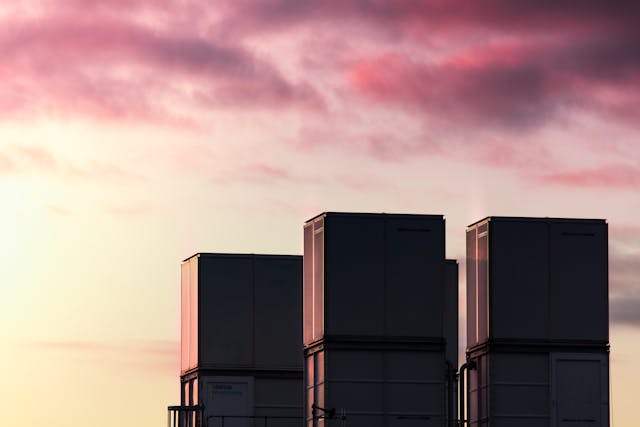 buildings in pink sky